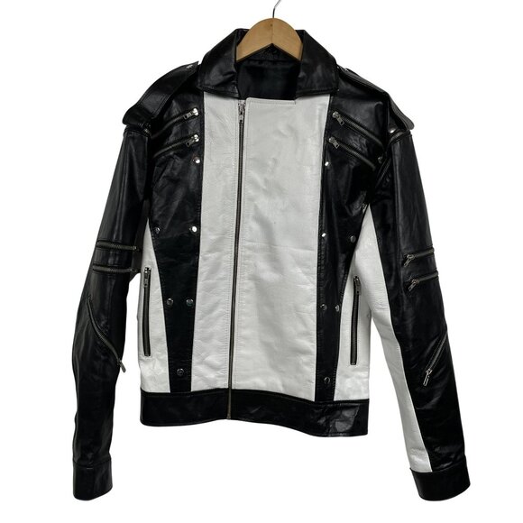 Leather Motorcycle Jacket Mens S Michael Jackson Bomber Removable Sleeves Italy - Picture 3 of 8